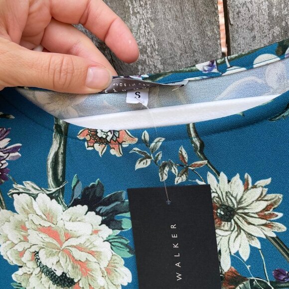 Bryn Walker Diego Tunic Size Small Floral Print Bell Sleeve Teal Blue Sz S New - Picture 8 of 11